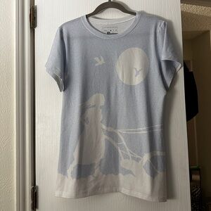 Lithographs My Antonia by Willa Cather t-shirt unisex XL. Blue and white